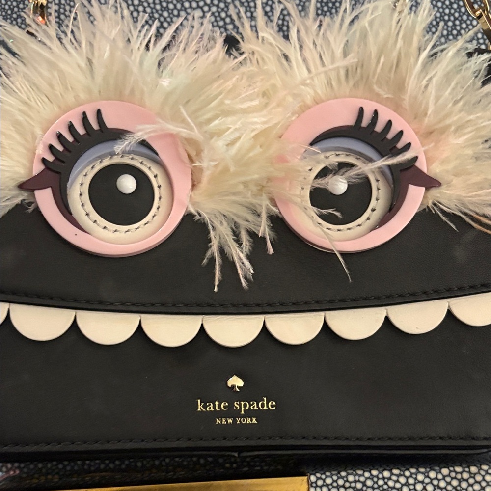 Kate Spade Black and Cream Furry Eyed Crossbody, Monster Party Crossbody - Picture 5 of 8